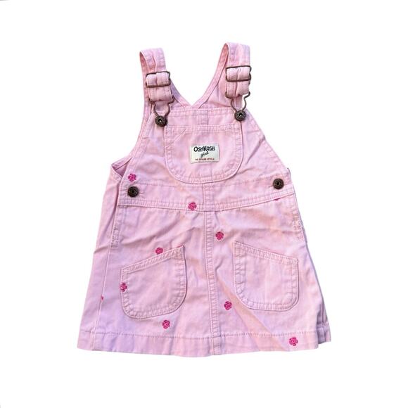 Oshkosh Girls Pink Rose Embroidered Overall Dress 24M - Picture 1 of 3